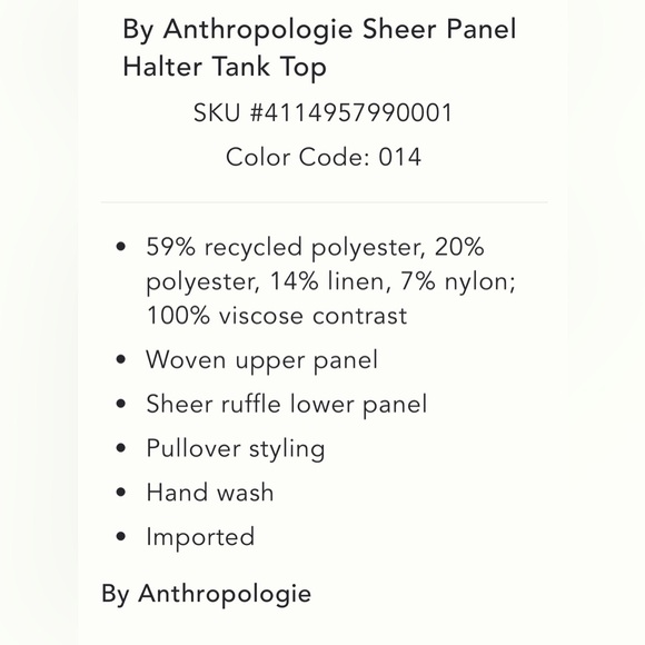 ANTHROPOLOGIE➕NWT Sheer Panel Halter Tank Top - Picture 9 of 10